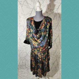 Rene Derhy Paris VTG Floral Cowl Neck Dropwaist Cottagecore Midi Dress